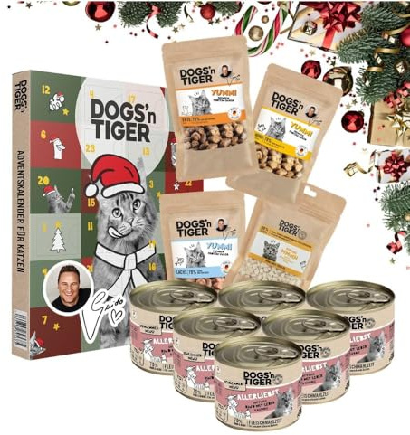 Dogs’n Tiger- Guido Maria Kretschmer- Schlemmer-Adventskalender Katzen Box „Allerliebst – Rind mit Huhn“ | Premium-Nassfutter mit hohem Fleischanteil | Getreidefrei & ohne Zucker | Adventskalender