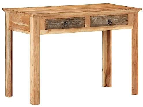 Bureau en Bois Massif Récupéré avec Deux Tiroirs, Style Vintage Unique pour Maison ou Bureau, Meuble en Acacia Solide et Stable, Table Console Élégante, Chaque