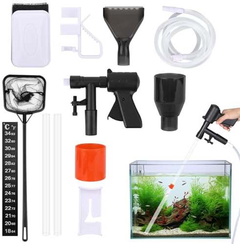 Fukaisu 12pcs Fish Tank Cleaner Kit, Multi-Functional Aquarium Tank Vacuum Gravel Cleaning Tool Kit with Magnetic Glass Cleaner Syphon Siphon Accessories for Sand Washing and Water Changing