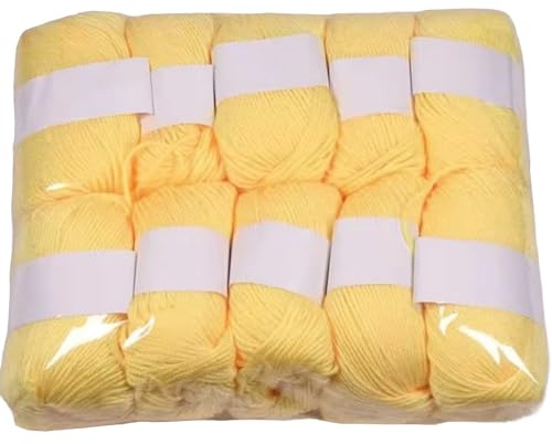 10er Set Luxus - Mischgarn - 500g Wolle - 32 hellgelb - weiches Webgarn geeignet für Pullover, Babydecken, Schals - 10x 50g - Hochwertige Fasern für Häkeln und Basteln