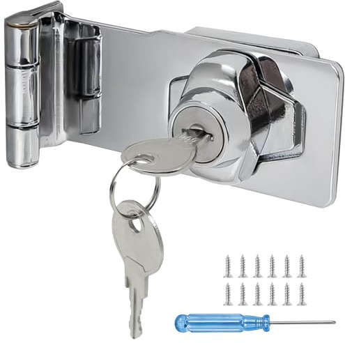90° Offset Door Lock, Bedroom Door Lock without Drilling, Cabinet Lock with Keys for Cupboard Shed Gate Garage Toilet, Internal/External Door Use Keyed Hasp Locks Heavy Duty Zinc Alloy Hardware, Small