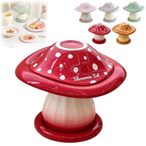 4Pcs Mushroom Ceramic Tableware Set, Mushroom Fruit Bowl Ceramic Tableware, Cute Home Decor Mug for Women Drinking Cup with Decorative Ornaments, Brithday Valentine's Day Gifts