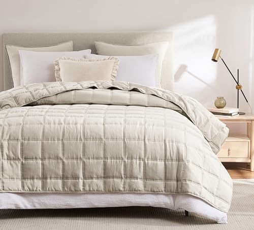 R.SHARE Tagesdecke 300x270 Weizen, Weich Bettüberwurf Steppdecke aus Mikrofaser für Bett Sofa Couch (ohne Kissenbezug), Kariert Kuscheldecke Wohndecke Sofaüberwurfdecke Oeko-TEX Frühling Sommer