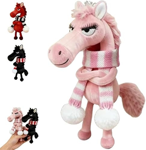 JOYTIX Mascotte 2026 Année du Cheval Porte-clés Cheval Peluche, Animal Chanceux Rose/Noir/Rouge, pour Clé Sac à Dos Sac, Cadeau Anniversaire Femmes Hommes Enfants Pendentif (Rose)