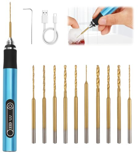 3-Speed Mini Electric Drill Pen, USB Rechargeable with 10 Drill Bits | Compact engraving tool for resin, wood, plastic and jewellery, precise DIY crafting, lightweight portable design