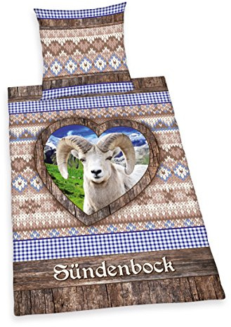 Herding 445992050 Bettwäsche Sündenbock, Kopfkissenbezug: 80 x 80 cm und Bettbezug: 135 x 200 cm, 100% Baumwolle, Renforce