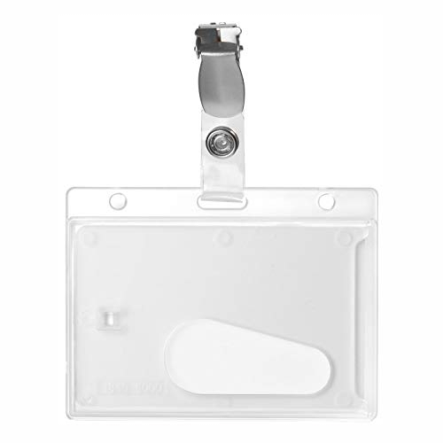 Karteo Ausweishülle mit Clip [1 Stück] Kartenhülle horizontal Hartplastik mit Daumenausschub als Ausweishalter Kartenhalter aus für Ausweise Dienstausweise