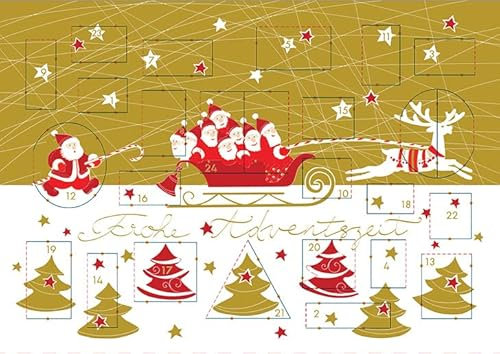 DeCoArt... 1 Adventskalenderkarte Adventskalender Umschlagkarte Schöne Adventszeit Weihnachtsmänner auf Schlitten ca 16,6 x 11,5 cm bunt