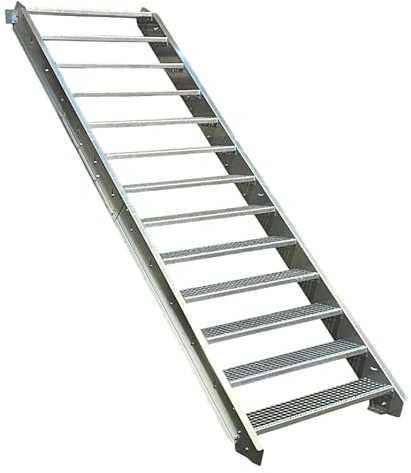 SRM Design 13 Stufen Stahltreppe ohne Geländer Breite 80 cm Geschosshöhe 195-260 cm feuerverzinkt robuste Außentreppe Wangentreppe stabile Industrietreppe für den Innen und Außenbereich