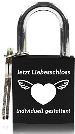GRAVURZEILE Liebesschloss mit Gravur und Schlüssel - Personalisiertes Schloss - Personalisierte Geschenke für Ihn & Sie zum Valentinstag - Valentinstagsgeschenk für Frauen und Männer - Schwarz