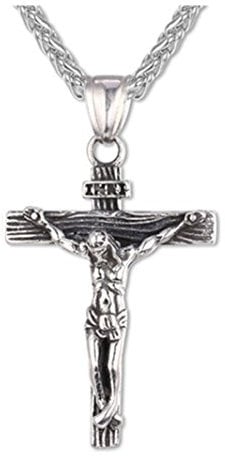 Sperrins Men's Steel Jesus Christ Crucifix Cross Pendant Necklace with in Rope Chain Vintage Pendant Male Vintage Silver