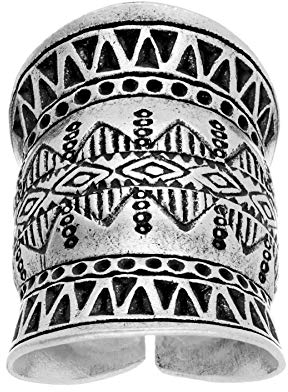 81stgeneration Hill Tribe Silber Breiter Vollfinger-Ring mit Graviertem Tribal-Motiv – Rüstungsstil