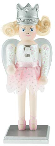 Clever Creations - Pausbäckige Zuckerfee als Nussknacker - traditionelles Design - mit weißem, funkelndem Oberteil, Tutu & Ballerinaschuhen in Babyrosa und transparent-silberfarbenen Flügeln - 18 cm