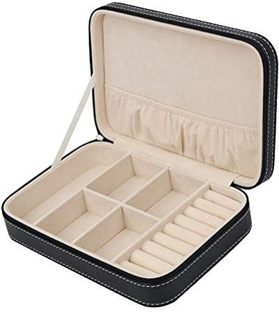 ACMHNC Schmuckkästchen Reise Schmuckbox Klein Schwarz PU-Leder Schmuckkoffer Tragbare Schmuck Aufbewahrungsbox für Ringe Ohrringe Ohrstecker Manschettenknöpfe Armbanduhren