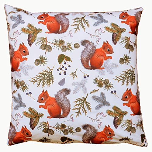 KAMACA Kissenbezug Kissenhülle 40x40 cm Filigrane Stickerei Eyecatcher in Herbst Winter Weihnachten (Eichhörnchen im Wald)