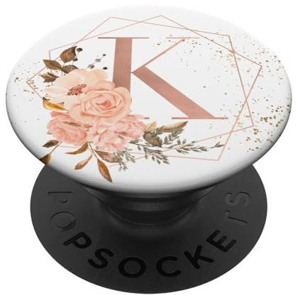 PopSockets Rose Pfirsich Rosa Blumen Aquarell Geschenk Buchstabe K PopSockets PopGrip: Ausziehbarer Sockel und Griff für Handys/Tablets mit Tauschbarem Top
