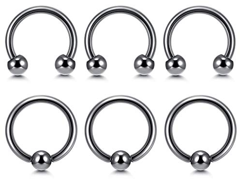 PiercingJak 6 Stück Nasenpiercing Ohrringe Titan G23 Septum Ring Helix Tragus Hufeisen Ohr Lippen Nase Augenbrauen Piercing Segmentring CBR Punk Schmuck für Unisex