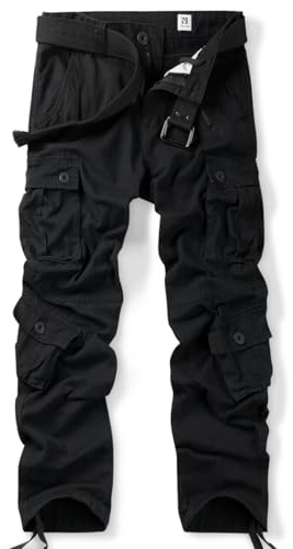 OCHENTA Men's Cotton Casual Cargo Work Military Tactical Combat Army Pants with 8 Pockets Black 34