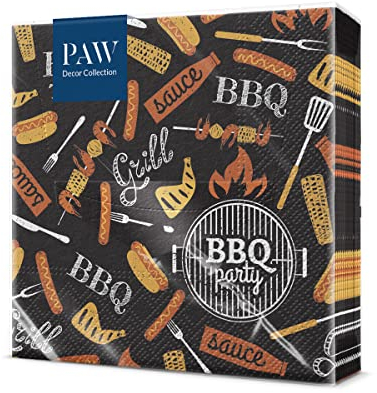 PAW - Servietten 3-lagig (33 x 33 cm) I 20 Stück I Perfekt für Geburtstage, Partys, Hochzeiten, Kommunion und Feiern I Tischdeko Bunte Papierservietten - Grill I BBQ Party