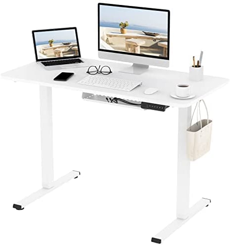 FlexiSpot E1 Plus ONE PIECE Electric Standing Desk Height Adjustable Sit Stand Desk with Memory Smart Panel(100 * 60cm, White Frame+White Desktop)