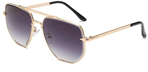 Long Keeper Hexagonal Sunglasses Mens - Pilot Style Classic Retro Sunglasses for Men Women Designer Vintage Sun Glasses with Gold Metal Frame Anti-UV400 Lens Shades