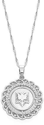 Karte Halskette - Runder Albanien-Adler-Anhänger, Halsketten, Charms, Münzen, Schmuck, Traditionelle Albanische Ornamente, Verstellbare Kette, Mode-Hiphop, Einzigartige Accessoires, Ethnische Regio