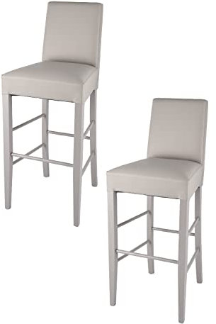 t m c s Tommychairs - 2er Set Moderne Barhocker Luisa, robuste Struktur aus lackiertem Buchenholz Farbe Hellgrau, gepolstert und mit Kunstleder in der Farbe Hellgrau bezogen