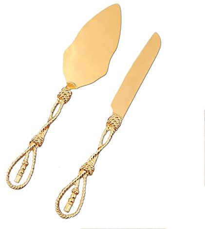 BAYINBROOK Pala y Cuchillo Tarta, Cuchillo y Pala Tarta Boda Oro, Juego de Cuchillo y Servidor para Pastel de Bodas de Oro, Set de Cuchillo y Servidor para Boda, Cumpleaños, Aniversarios (A)