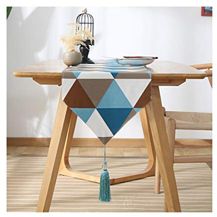 EHOMERY Couchtisch Deko Schublade, Dekoration Blau Tischläufer Einfache Dreiecksform Tischläufer Cotton 33x140CM