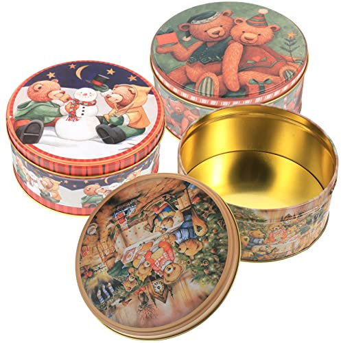 GANAZONO 3 Stück Weihnachten Keksdose Gebäckdosen Vorratsdose Teedose Blechdosen runde mit Deckel Plätzchen Geschenkbox Metalldose Metall Tee Box Gebäckdosen weihnachtlich Bär Schneemann Stil