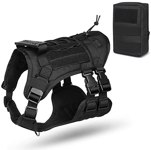 ALLSOPETS Hundeweste Taktisches Hundegeschirr mit Molle System für Mittlere Große Hunde Atmungsaktiv No-Pull Brustgeschirre für das Lauf und Wandertraining Schwarz