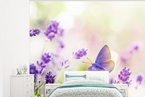 Selbstklebend Tapete Wandpapier Wandaufkleber Fototapete Tapeten Wanddeko 275x220 cm Lavendel - Schmetterling - Blumen