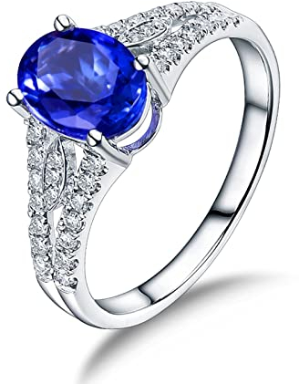 Ringe Teenager Mädchen, Ausgefallene Ringe Weißes Gold 18 Karat Weißgold Blau 1.15ct IF Tansanit Oval Ring Valentinstag Geschenke Größe 58 (18.5)