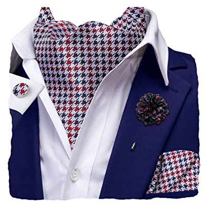 Hi-Tie Seide, Ascot für Herren, Krawatte und Blume, Anstecknadel, Taschentuch, Manschettenknöpfe, Set für Hochzeit, Party, Schwarz und Rot, Medium