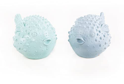 Logbuch-Verlag 2 Fische Paar Figuren mediterrane Deko 16 cm blau türkis Kugelfisch maritim Badezimmer