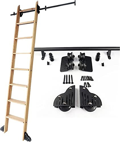 Rollende Bibliotheksleiter Schiebeleiter-Schienen-Schienen-Hardware-Kit Hochleistungs-Gleitschienen | Rollleitern, für Bücherregal, Lager, Barschrank-Set, mit Bodenrollenrädern (ke