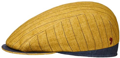 Alfonso D’Este Leinen Stripes Flatcap Schirmmütze Ballonmütze Leinencap Herren - Made in Italy mit Schirm, Futter Sommer Frühling-Sommer - M (56-57 cm) senf