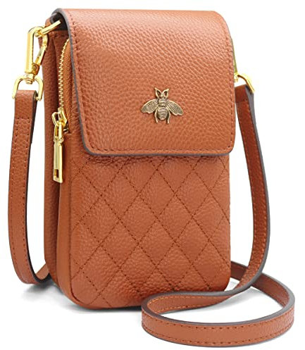 HNOOM Borsa a tracolla da donna in vera pelle, con 8 scomparti per carte di credito, con tracolla regolabile, A-marrone, S, Borsa a tracolla