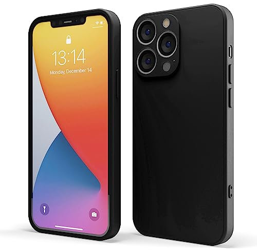 Red Ember Shockproof Case for iPhone, Ultra Slim Protective Liquid Silicone Matte Finish Phone Case with Soft Anti-Scratch Microfiber Lining (Black, iPhone 14 Pro Max)