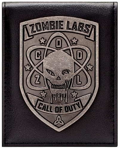 First Person Call of Duty Zombie Labs Iconisches Metallschädel-Emblem Geldbörse/Geldbeutel Bi-Fold ID & Kartenhalter, Schwarz