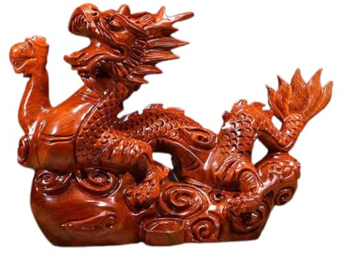 Happyyami Dekor Chinesische ation Chinesische Fengshui-Drachen Statue Aus Holz Kriechende Drachenskulptur Für Glück Und Erfolg 2024 Jahr Der Drachenstatue 12 cm Kuchendeckel
