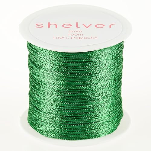 Cordoncino di nylon da 1 mm x 100 m, disponibile in 26 colori, per la realizzazione di braccialetti e altri lavori artigianali (verde)