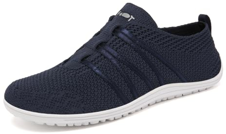 Merdoo Barfußschuhe Damen Herren Bequeme Barfuss Schuhe Damen Slip On Sneakers Weich Sportschuhe Leicht Turnschuhe rutschfest Laufschuhe Atmungsaktiv Barfussschuhe Walkingschuhe Dunkelblau 45EU