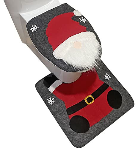 Xistuoz Toilettensitzbezug Weihnachten WC Sitz Cover Teppich Weihnachtsdeko Toilette Dekorationen Weihnachtsmann Toilettenvorleger Set 2 Stück