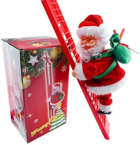 Electric Santa Climbing Ladder with Music, Battery Operated Climbing Santa Claus, Climbs Up and Down, Christmas Tree Hanging Ornament Holiday Xmas Party Supplies Home Decor
