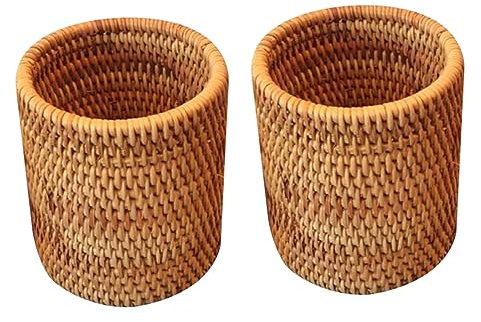 Amosfun 2 Stk Handgefertigter Korb Aus Rattan Stiftbehälter Kung-fu-tee-eimer Hyazinthe Pflanzer Trompetenständer Besteck-organizer Korbdekor Hölzern Lagerung Setzen Sie Einen Stift Ein
