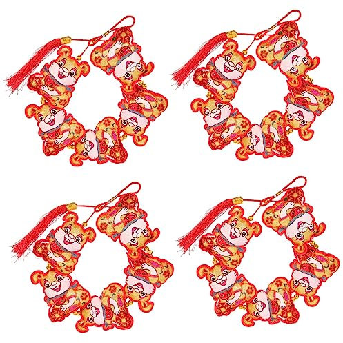 Ciieeo 4 Stück Jahr des Hasen-anhängers Stoffhasen Spielzeug Kaninchen Wandbehang Dekor Chinesische Fu-Dekoration Chinesische Tierkreisornamente Glückstüten-spieße China Fu Flanell