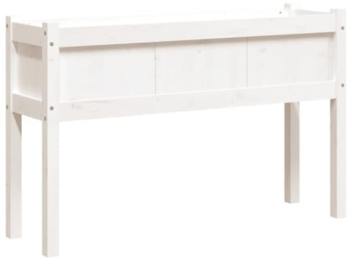 vidaXL Jardinera con Patas, Macetero Elevado Rectangular, Jardinera de Plantas Flores, Jardinera Exterior Balcón Terraza, Madera Maciza de Pino Blanco