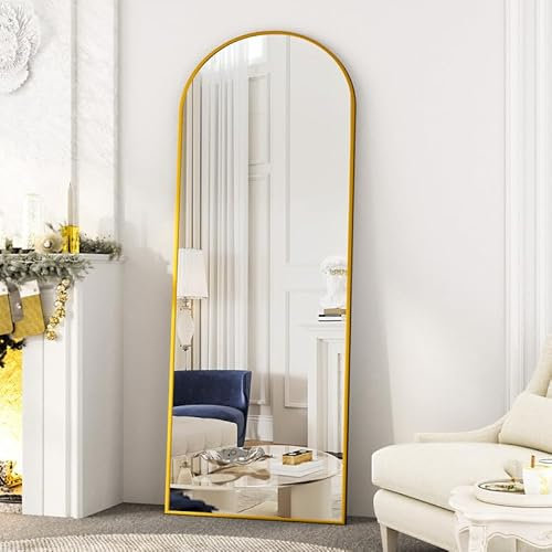 Boromal Bogen Ganzkörperspiegel mit Golden Metallrahmen 150x50cm Ganzkörperspiegel Standspiegel Gold Spiegel Groß Bodenspiegel Ganzkörper Wandspiegel Gold für Schlafzimmer Wohnzimmer