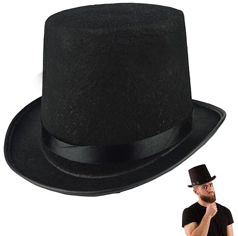 PINFANSHIJIE Zylinder for Männer, hoch, schwarz, Zylinder, Erwachsenengröße, 16 cm, Filz, Zauberer-Kostüm, Hut for formelle Showman-Party, Hüte, Halloween-Kostüm-Zubehör/915